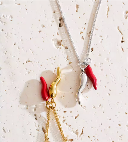 Collana Peperoncino Rosso Smaltato in Acciaio Inossidabile | Minia