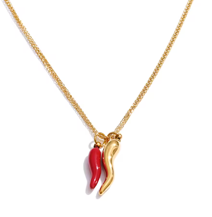 Collana Peperoncino Rosso Smaltato in Acciaio Inossidabile | Minia