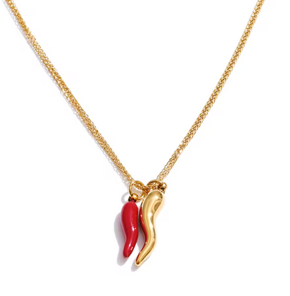 Collana Peperoncino Rosso Smaltato in Acciaio Inossidabile | Minia