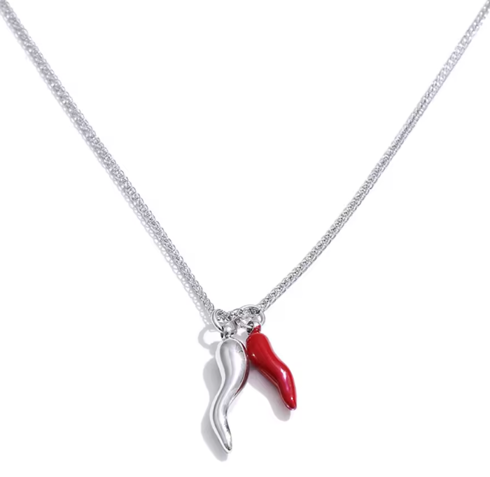 Collana Peperoncino Rosso Smaltato in Acciaio Inossidabile | Minia