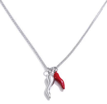 Collana Peperoncino Rosso Smaltato in Acciaio Inossidabile | Minia